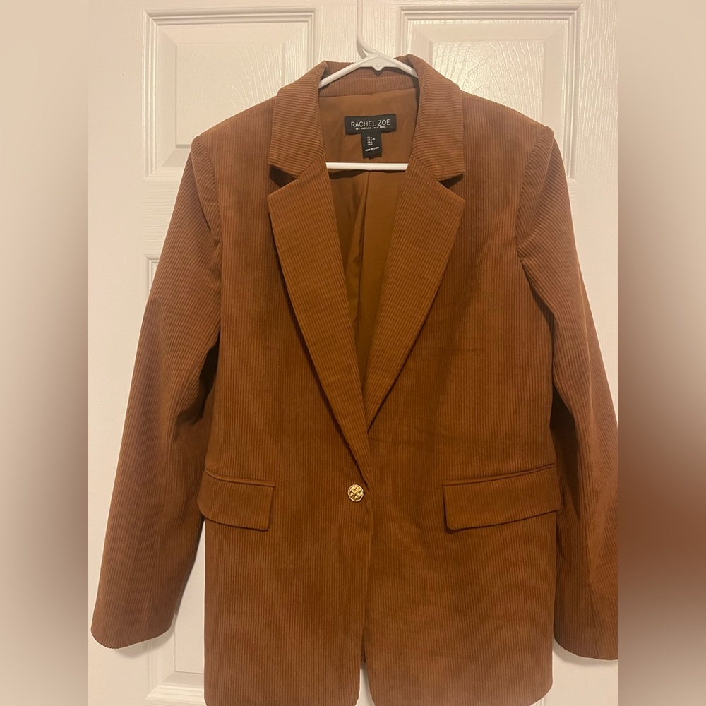 New NWOT Rachel Zoe brown single gold button corduroy blazer Size L